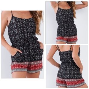 Black&Red Cami Button Down Boho Romper